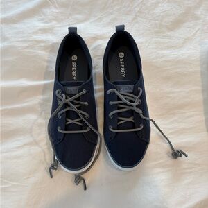 Sperry Dark Blue Velvety/Suede Boat Shoes with Gray Accents